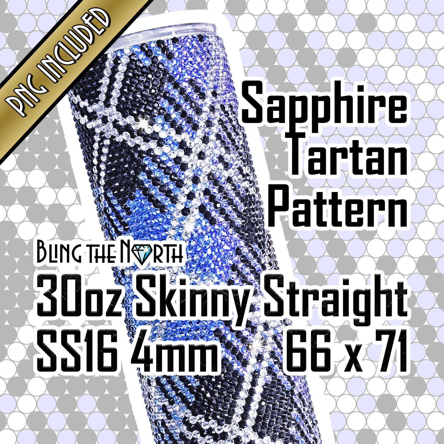 SAPPHIRE TARTAN Rhinestone Pattern Template | SS16 4mm - 30oz Skinny Straight Tumbler Design | PNG for Sublimation or Vinyl