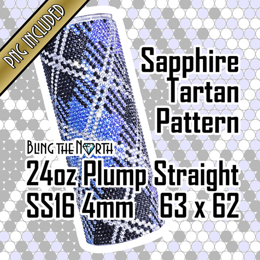 SAPPHIRE TARTAN Rhinestone Pattern Template | SS16 4mm - 24oz Plump Straight Tumbler Design | PNG for Sublimation or Vinyl