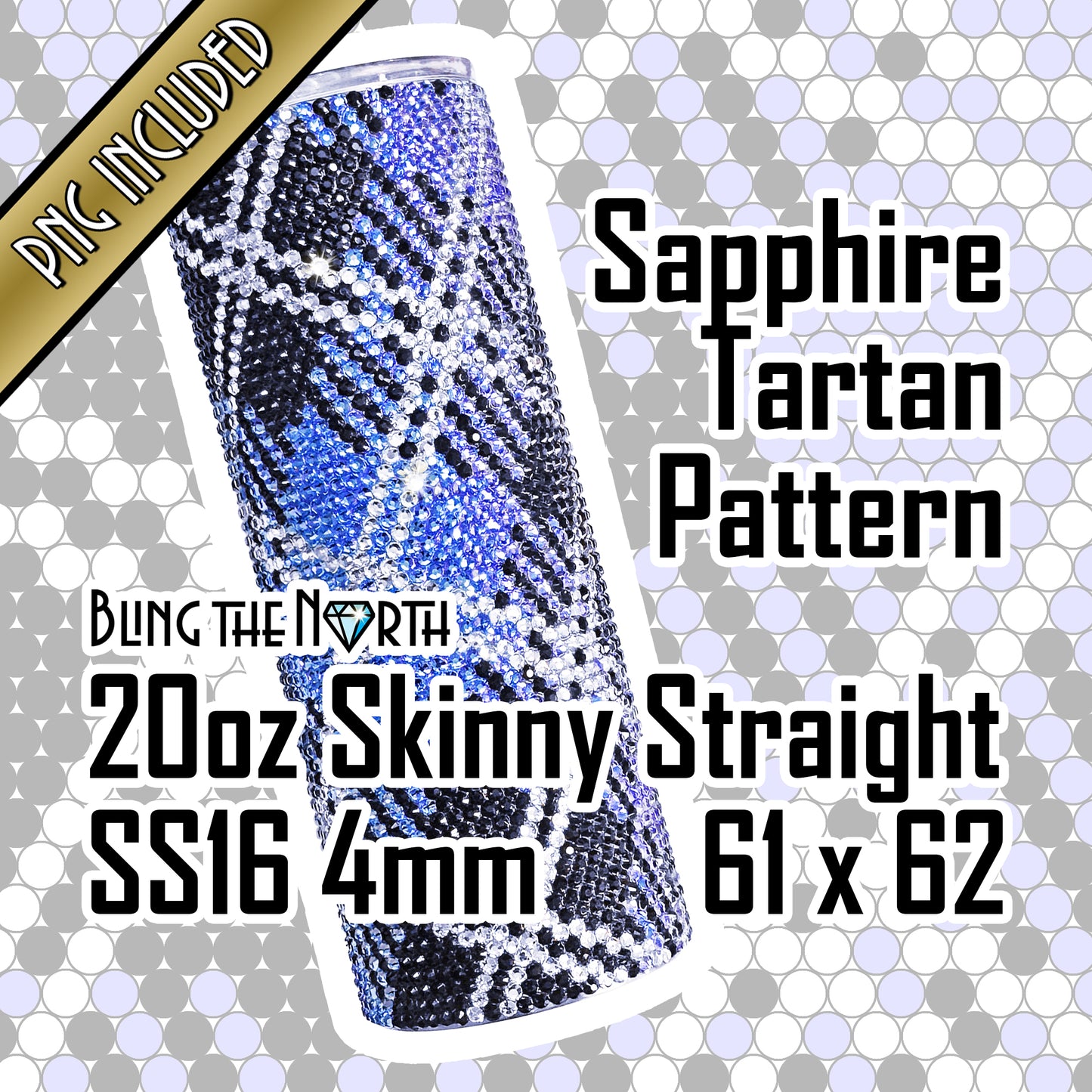 SAPPHIRE TARTAN Rhinestone Pattern Template | SS16 4mm - 20oz Skinny Straight Tumbler Design | PNG for Sublimation or Vinyl