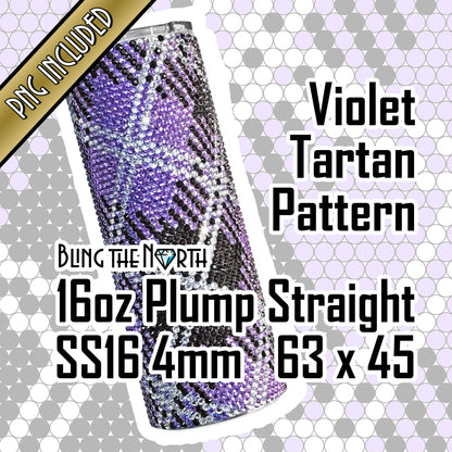 VIOLET TARTAN Rhinestone Pattern Template | SS16 4mm - 16oz Plump Straight Tumbler Design | PNG for Sublimation or Vinyl