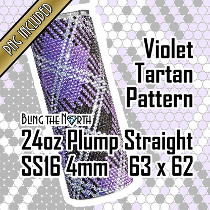 VIOLET TARTAN Rhinestone Pattern Template | SS16 4mm - 24oz Plump Straight Tumbler Design | PNG for Sublimation or Vinyl