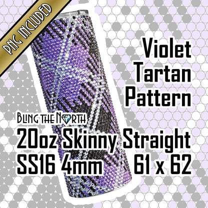 VIOLET TARTAN Rhinestone Pattern Template | SS16 4mm - 20oz Skinny Straight Tumbler Design | PNG for Sublimation or Vinyl