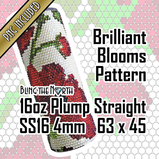 BRILLIANT BLOOMS Rhinestone Pattern Template | SS16 4mm - 16oz Plump Straight Tumbler Design | PNG for Sublimation or Vinyl