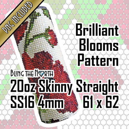 BRILLIANT BLOOMS Rhinestone Pattern Template | SS16 4mm - 20oz Skinny Straight Tumbler Design | PNG for Sublimation or Vinyl