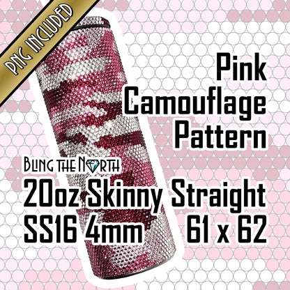 PINK CAMOUFLAGE Rhinestone Pattern Template | SS16 4mm - 20oz Skinny Straight Tumbler Design | PNG for Sublimation or Vinyl