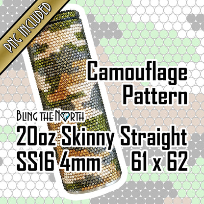 CAMOUFLAGE Rhinestone Pattern Template | SS16 4mm - 20oz Skinny Straight Tumbler Design | PNG for Sublimation or Vinyl