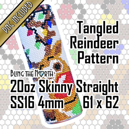 TANGLED REINDEER Rhinestone Pattern Template | SS16 4mm - 20oz Skinny Straight Tumbler Design | PNG for Sublimation or Vinyl