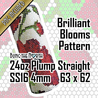 BRILLIANT BLOOMS Rhinestone Pattern Template | SS16 4mm - 24oz Plump Straight Tumbler Design | PNG for Sublimation or Vinyl