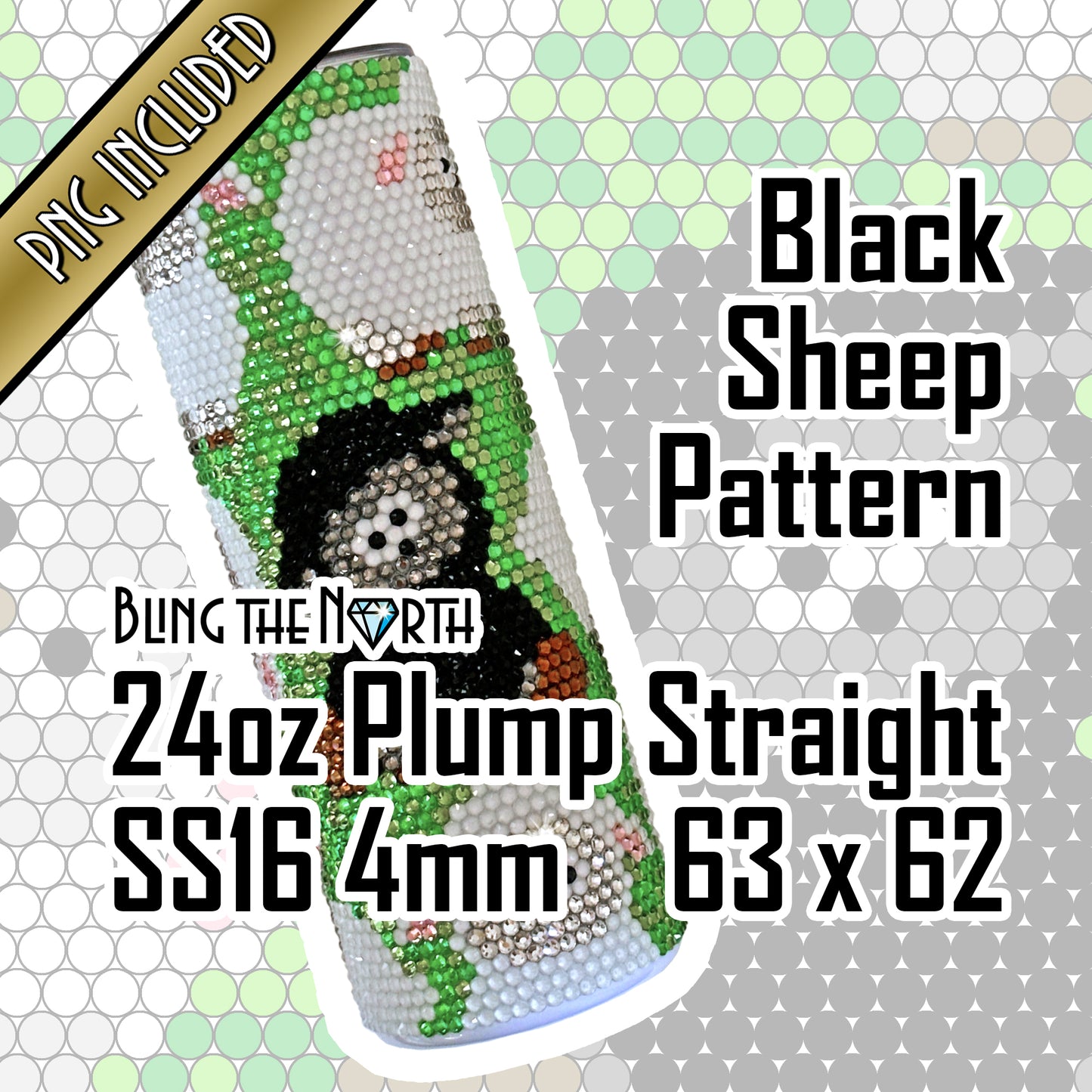 BLACK SHEEP Rhinestone Pattern Template | SS16 4mm - 24oz Plump Straight Tumbler Design | PNG for Sublimation or Vinyl