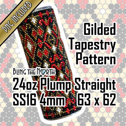 GILDED TAPESTRY Rhinestone Pattern Template | SS16 4mm - 24oz Plump Straight Tumbler Design | PNG for Sublimation or Vinyl