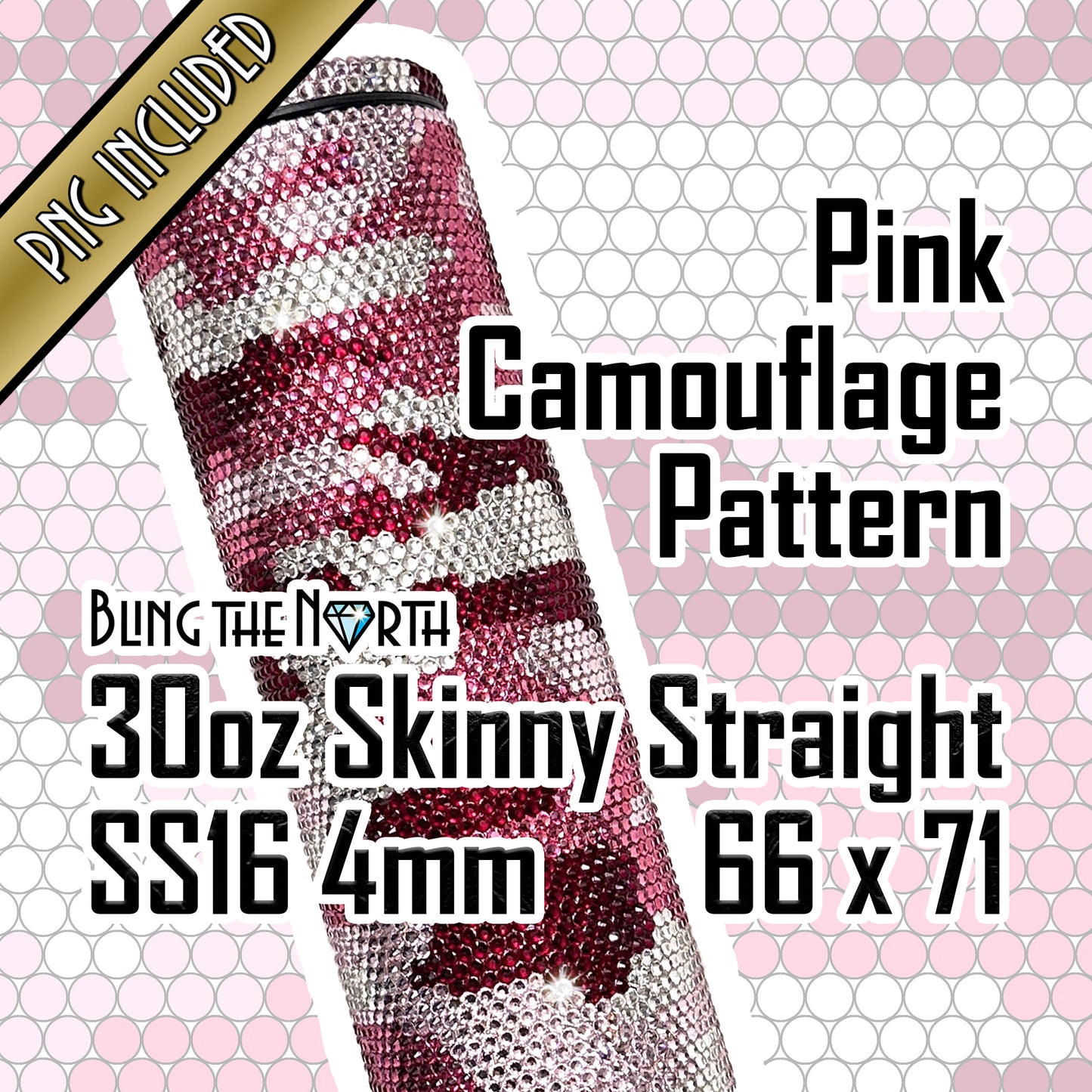 PINK CAMOUFLAGE Rhinestone Pattern Template | SS16 4mm - 30oz Skinny Straight Tumbler Design | PNG for Sublimation or Vinyl