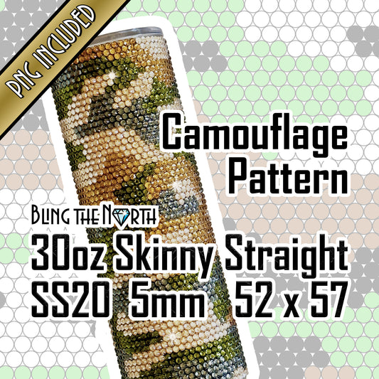 CAMOUFLAGE Rhinestone Pattern Template | SS20 5mm - 30oz Skinny Straight Tumbler Design | PNG for Sublimation or Vinyl