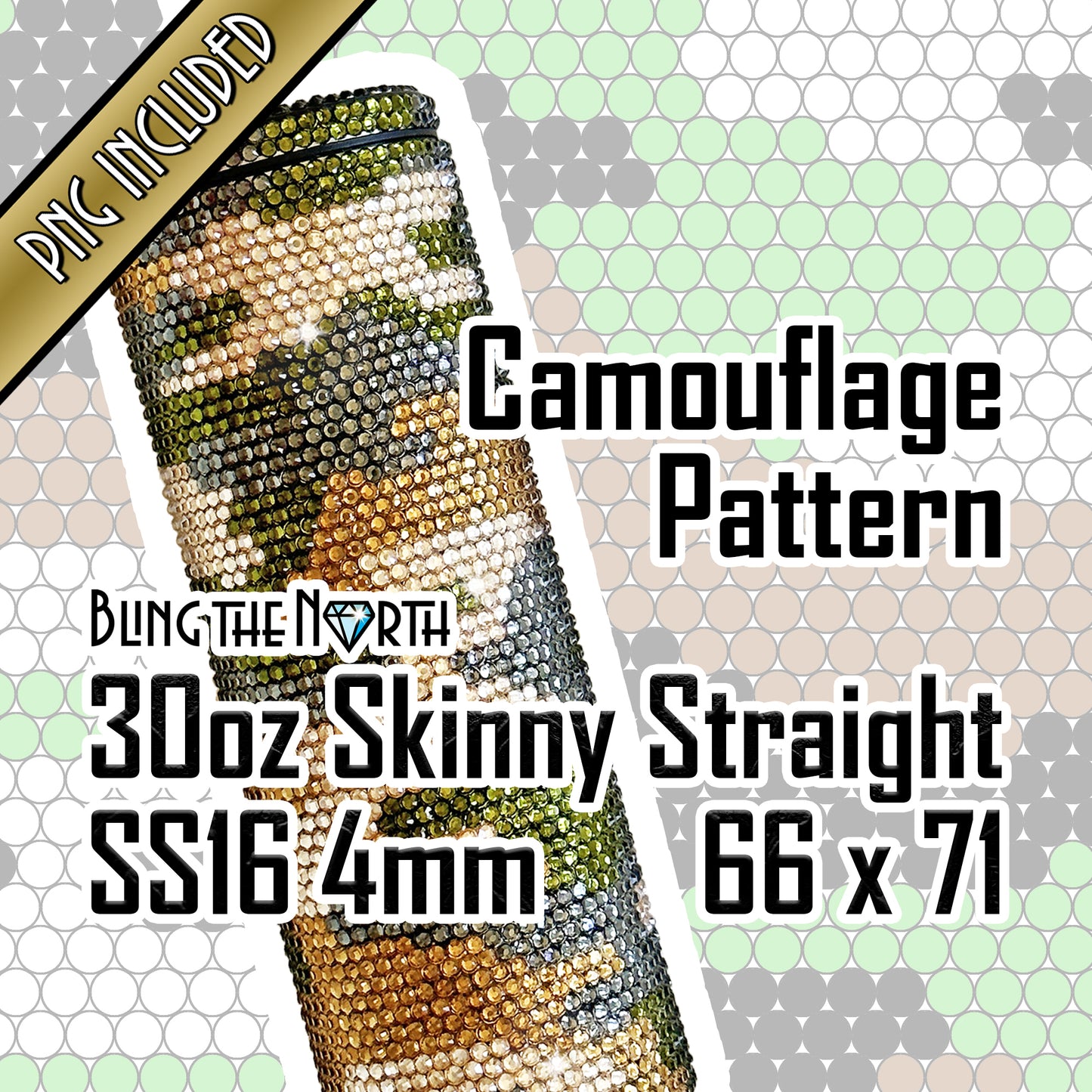 CAMOUFLAGE Rhinestone Pattern Template | SS16 4mm - 30oz Skinny Straight Tumbler Design | PNG for Sublimation or Vinyl