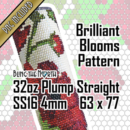 BRILLIANT BLOOMS Rhinestone Pattern Template | SS16 4mm - 32oz Plump Straight Tumbler Design | PNG for Sublimation or Vinyl