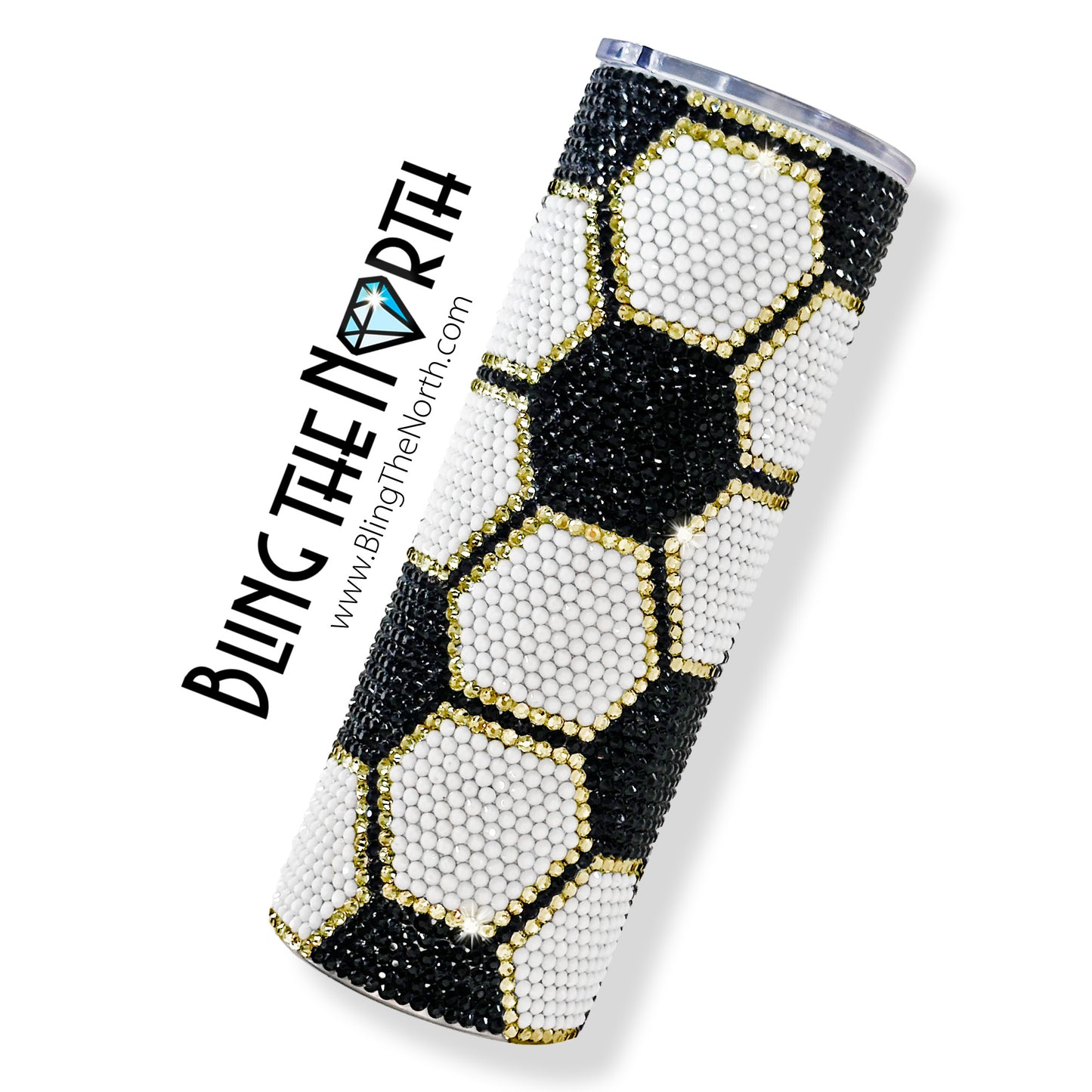 SOCCER BLING Rhinestone Football Pattern Template | SS16 4mm - 20oz Skinny Straight Tumbler Design | PNG for Sublimation or Vinyl