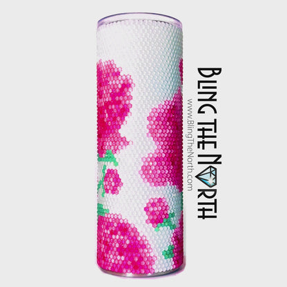 PINK PEONIES Rhinestone Pattern Template | SS16 4mm - 32oz Plump Straight Tumbler Design | PNG for Sublimation or Vinyl