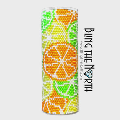 CITRUS PUNCH Rhinestone Tumbler | 20oz Skinny Straight | Bling the North | Custom Bling Design | Glass Rhinestones | Straw Included