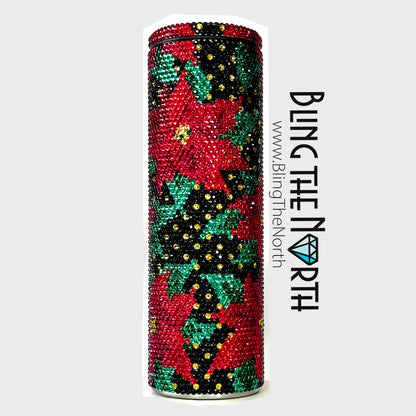 CHRISTMAS POINSETTIAS  Rhinestone Tumbler | 30oz Slurp Skinny Straight | Bling the North | Custom Bling Design | Glass Rhinestones | Straw