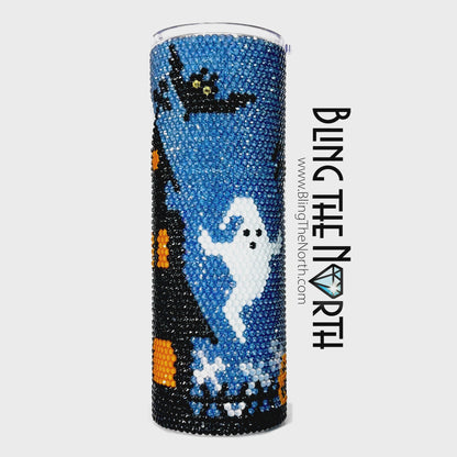 HAUNTED CHURCHYARD Rhinestone Pattern Template | SS16 4mm - 24oz Plump Straight Tumbler Design | Halloween | PNG for Sublimation or Vinyl