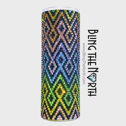 DIAMOND CHEVRON Rhinestone Tumbler | 20oz Skinny Straight | Custom Bling Design | Glass Rhinestones | Straw Included