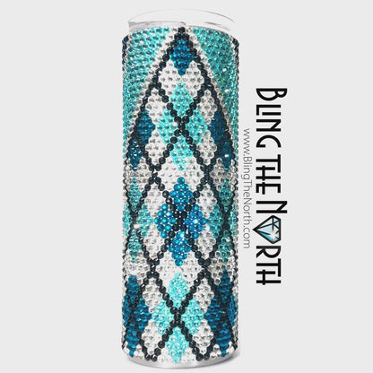 ARGYLE SWEATER Rhinestone Tumbler | 20oz Skinny Straight | Custom Bling Design | Glass Rhinestones | Straw Included