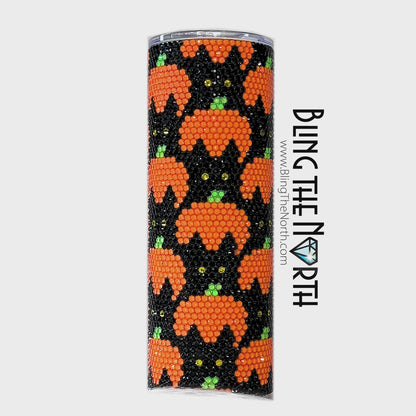 BLACK CATS and PUMPKINS Rhinestone Pattern Template | SS16 4mm - 20oz Skinny Straight Tumbler Design | PNG for Sublimation or Vinyl