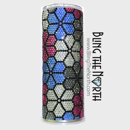 FLOWER POWER Rhinestone Tumbler | 24oz Plump Straight | Bling the North | Custom Bling Design | Glass Rhinestones | Straw Included