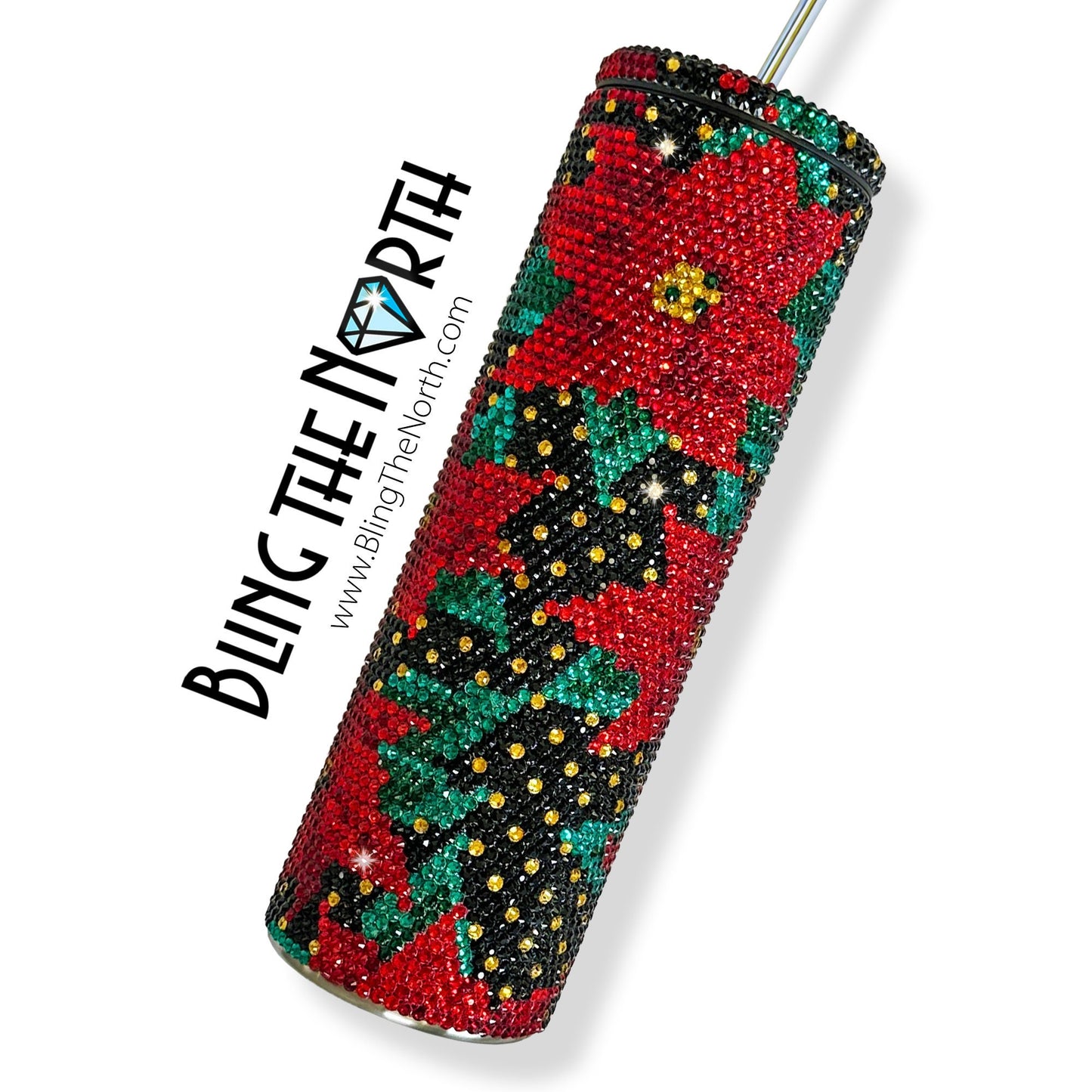 CHRISTMAS POINSETTIA Rhinestone Pattern Template | SS16 4mm  - 30oz Skinny Straight Tumbler Design | PNG for Sublimation or Vinyl