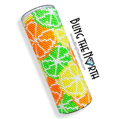 CITRUS PUNCH Rhinestone Tumbler | 20oz Skinny Straight | Bling the North | Custom Bling Design | Glass Rhinestones | Straw Included