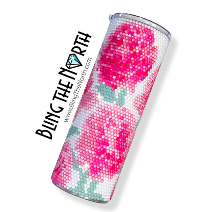 PINK PEONIES Rhinestone Pattern Template | SS16 4mm - 30oz Skinny Straight Tumbler Design | PNG for Sublimation or Vinyl