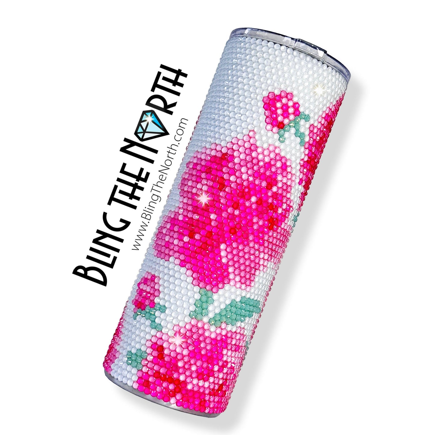 PINK PEONIES Rhinestone Pattern Template | SS16 4mm - 32oz Plump Straight Tumbler Design | PNG for Sublimation or Vinyl