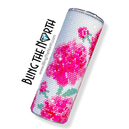 PINK PEONIES Rhinestone Pattern Template | SS16 4mm - 24oz Plump Straight Tumbler Design | PNG for Sublimation or Vinyl