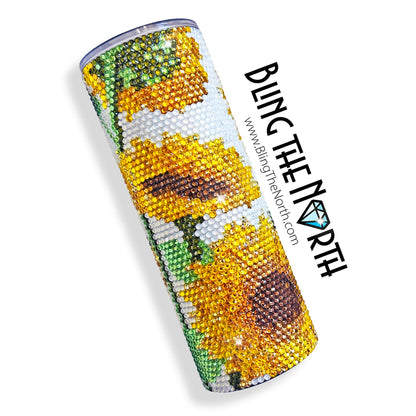 FALL SUNFLOWERS  Rhinestone Tumbler | 20oz Skinny Straight | Custom Bling Design | Glass Rhinestones | Straw Incl