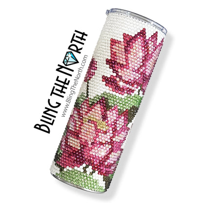 PINK LOTUS Rhinestone Pattern Template | SS16 4mm - 20oz Skinny Straight Tumbler Design | PNG for Sublimation or Vinyl