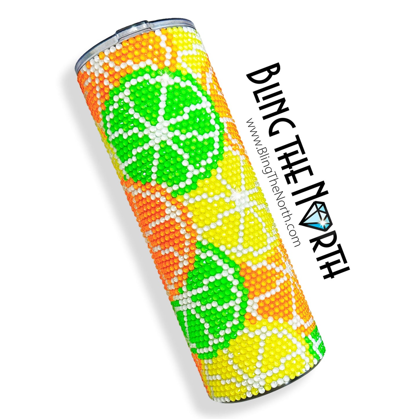 CITRUS PUNCH Rhinestone Tumbler | 20oz Skinny Straight | Bling the North | Custom Bling Design | Glass Rhinestones | Straw Included