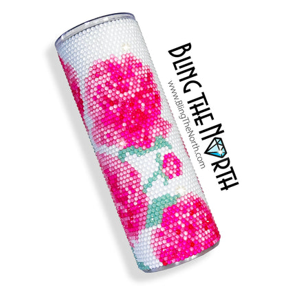 PINK PEONIES Rhinestone Pattern Template | SS16 4mm - 20oz Skinny Straight Tumbler Design | PNG for Sublimation or Vinyl