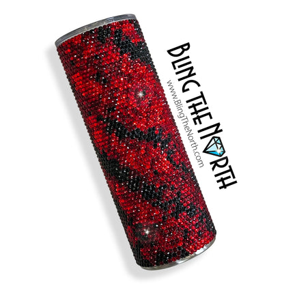 SCARLET STORM Rhinestone Tumbler | 20oz Skinny Straight | Bling the North | Custom Bling Design | Glass Rhinestones | Straw | Red and Black