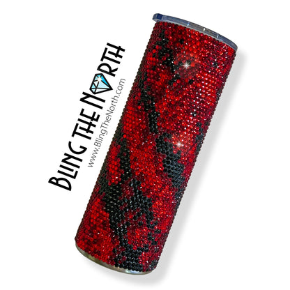 SCARLET STORM Rhinestone Tumbler | 20oz Skinny Straight | Bling the North | Custom Bling Design | Glass Rhinestones | Straw | Red and Black