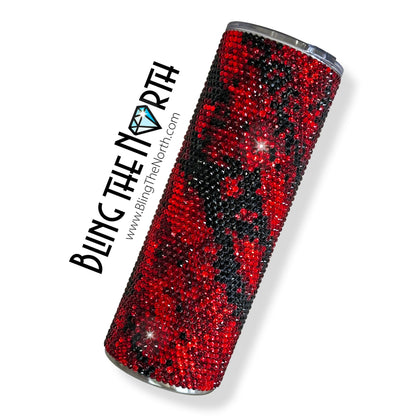 SCARLET STORM Rhinestone Tumbler | 20oz Skinny Straight | Bling the North | Custom Bling Design | Glass Rhinestones | Straw | Red and Black